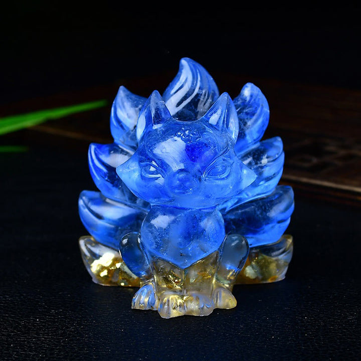 Buddha Stones Natural Various Crystal Strawberry Quartz Amethyst Nine Tailed Fox Protection Home Decoration - Blue Stone 5.5*4.5*5.5cm - image 38