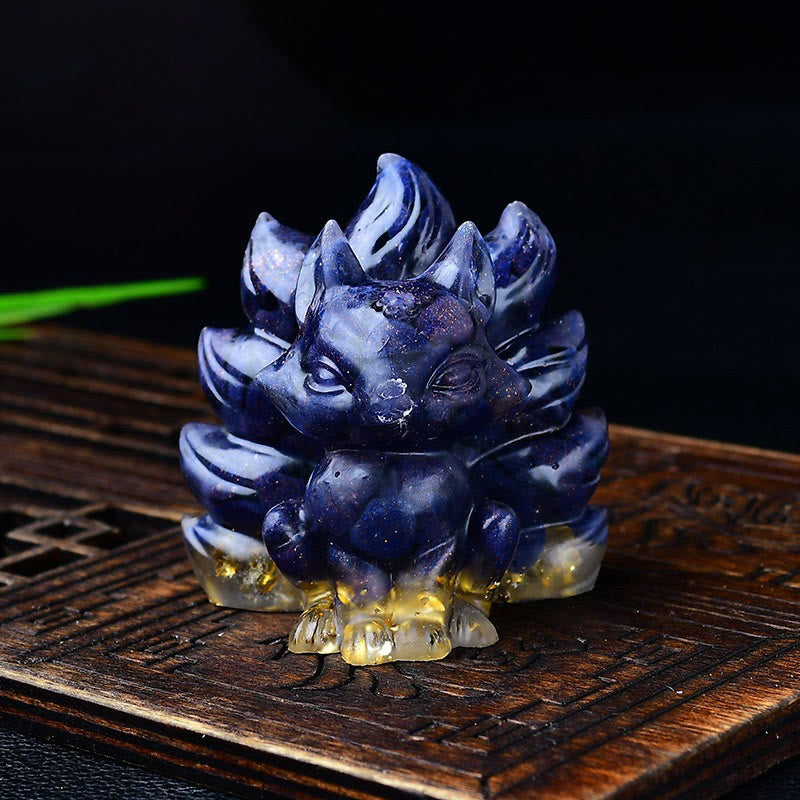 Buddha Stones Natural Various Crystal Strawberry Quartz Amethyst Nine Tailed Fox Protection Home Decoration - Blue Sandstone 5.5*4.5*5.5cm - image 50