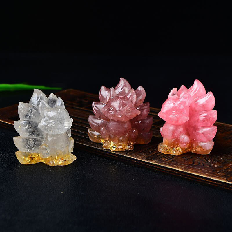 Buddha Stones Natural Various Crystal Strawberry Quartz Amethyst Nine Tailed Fox Protection Home Decoration - image 56