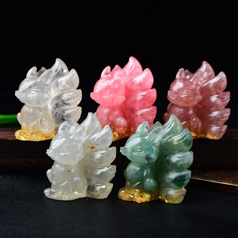 Buddha Stones Natural Various Crystal Strawberry Quartz Amethyst Nine Tailed Fox Protection Home Decoration - image 55