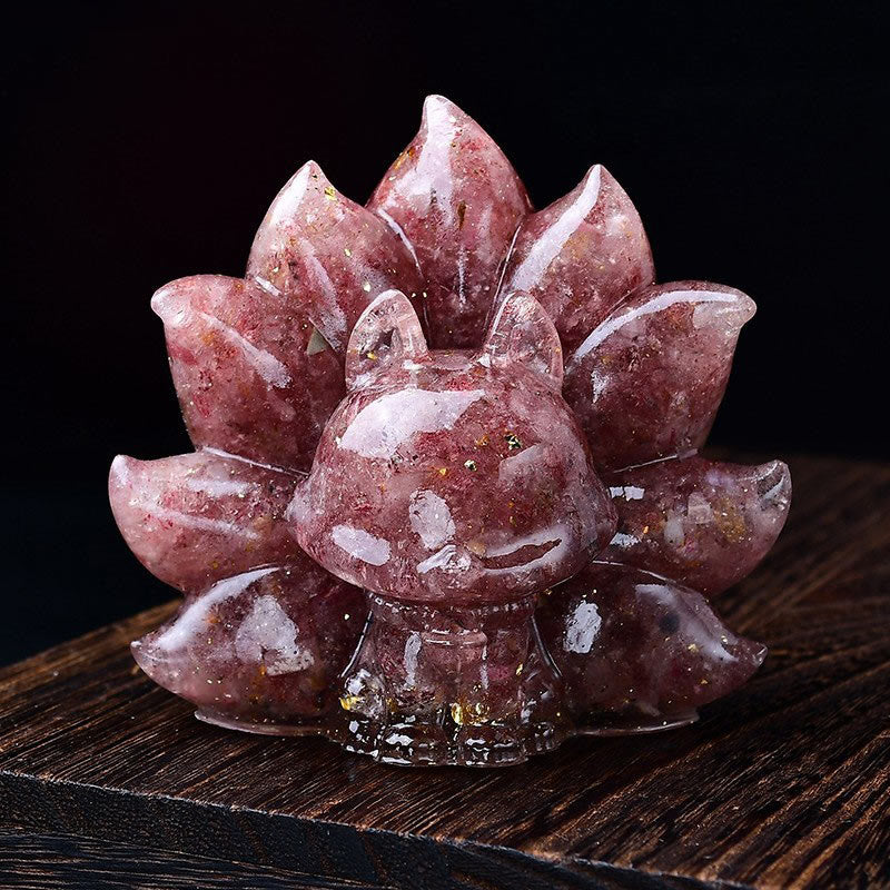 Buddha Stones Small Various Stone Pink Crystal Citrine Amethyst Nine Tailed Fox Warmth Home Decoration - Strawberry Quartz 8.8*6.9*8cm - image 22