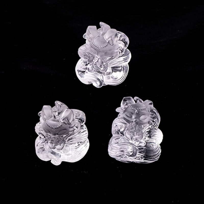 Buddha Stones Natural White Crystal Mini Small Nine Tailed Fox Carved Healing Home Decoration - image 8