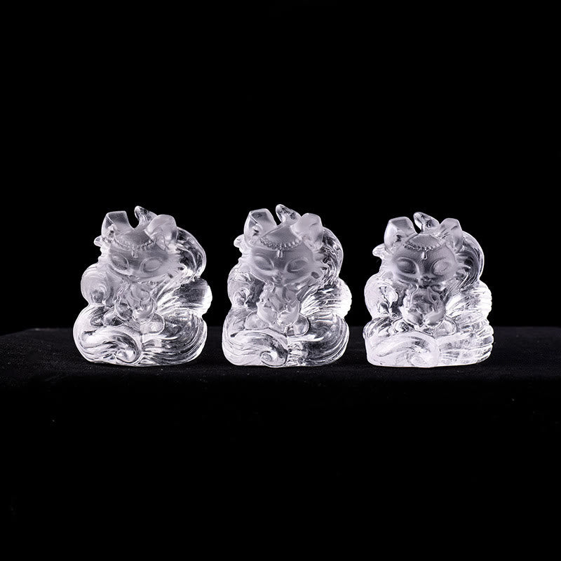 Buddha Stones Natural White Crystal Mini Small Nine Tailed Fox Carved Healing Home Decoration - image 9