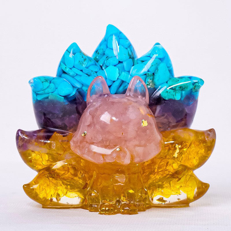 Buddha Stones Small Various Stone Strawberry Quartz Amethyst Green Aventurine Nine Tailed Fox Healing Home Decoration - Blue Turquoise+Amethyst+Citrine+ Pink Crystal - 8*8.7cm - image 26