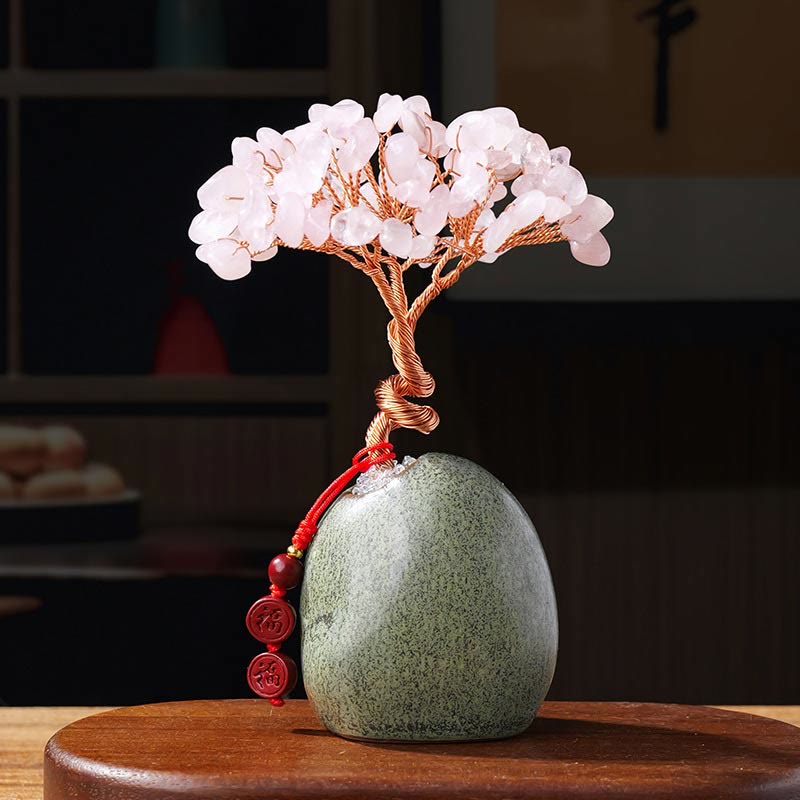 Buddha Stones Citrine Amethyst Green Aventurine Crystal Tree Ceramic Base Prosperity Home Decoration - Pink Crystal 4.5*12cm - image 9