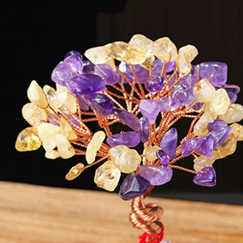 Buddha Stones Citrine Amethyst Green Aventurine Crystal Tree Ceramic Base Prosperity Home Decoration - image 6