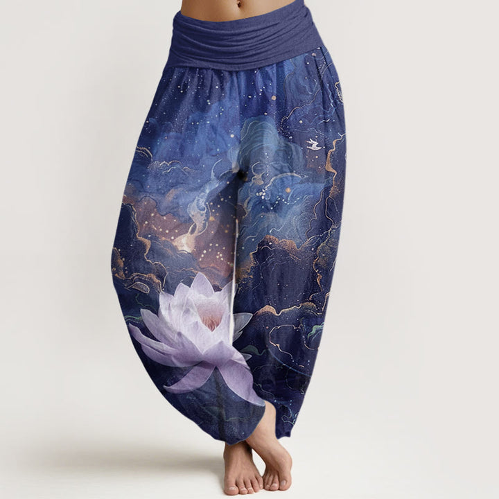 Buddha Stones Casual Lotus Starry Sky Clouds Pattern Women's Elastic Waist Harem Pants - Navy - US22,UK/AU26,EU54 (6XL) - image 7