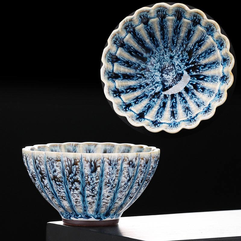 Buddha Stones Handmade Small Chinese Jianzhan Lotus Ceramic Teacup Kung Fu Tea Cup 80ml - Ordinary Version 8.6cm*5cm*80ml - image 12