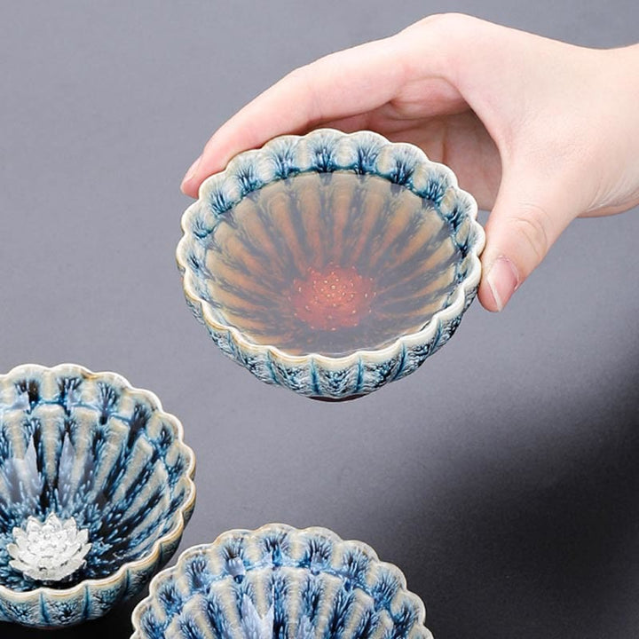 Buddha Stones Handmade Small Chinese Jianzhan Lotus Ceramic Teacup Kung Fu Tea Cup 80ml - image 6