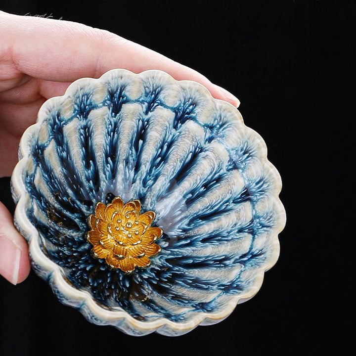 Buddha Stones Handmade Small Chinese Jianzhan Lotus Ceramic Teacup Kung Fu Tea Cup 80ml - image 3