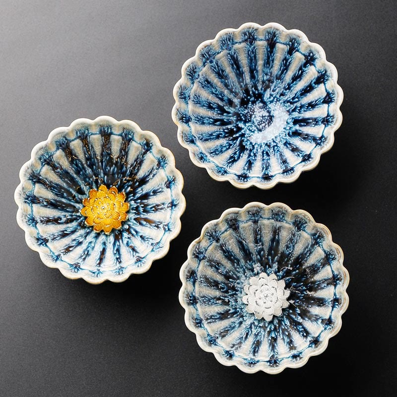 Buddha Stones Handmade Small Chinese Jianzhan Lotus Ceramic Teacup Kung Fu Tea Cup 80ml - image 1