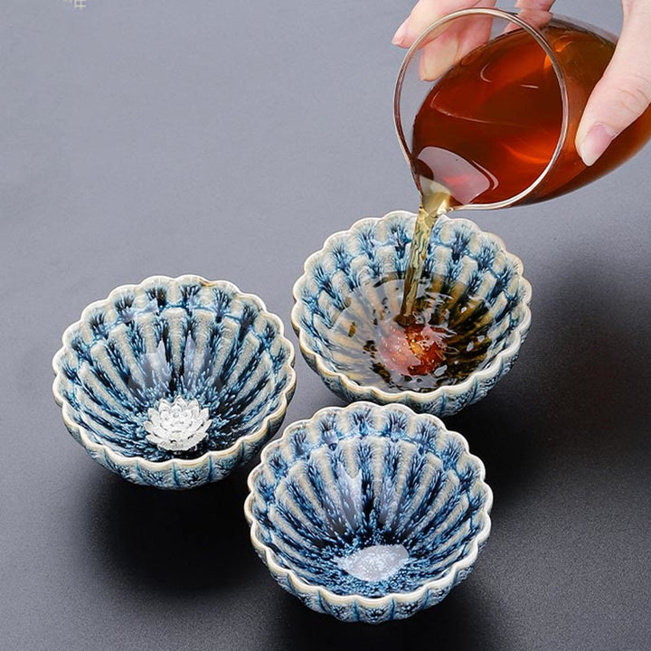 Buddha Stones Handmade Small Chinese Jianzhan Lotus Ceramic Teacup Kung Fu Tea Cup 80ml - image 11