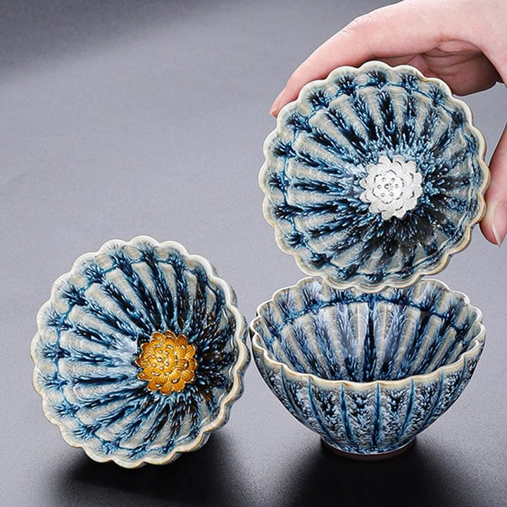 Buddha Stones Handmade Small Chinese Jianzhan Lotus Ceramic Teacup Kung Fu Tea Cup 80ml - image 9