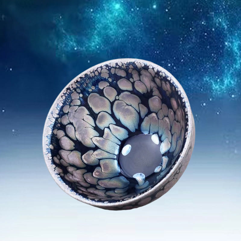 Buddha Stones Handmade Chinese Jianzhan Purple Blue Spot Ceramic Teacup Tenmoku Kung Fu Tea Cup 150ml - 9cm*5.8cm*150ml - image 0