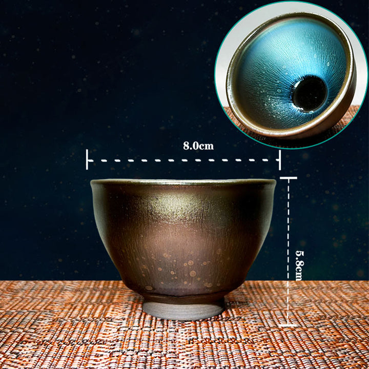 Buddha Stones Handmade Chinese Jianzhan Oil Drop Spots Pattern Ceramic Teacup Tenmoku Kung Fu Tea Cup 150ml - 8*5.8cm*150ml - image 7