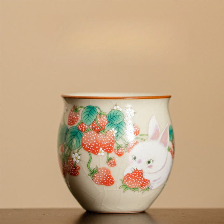 Buddha Stones Small Strawberry Rabbit Teacup Kung Fu Tea Cup 90ml With Gift Box - image 12