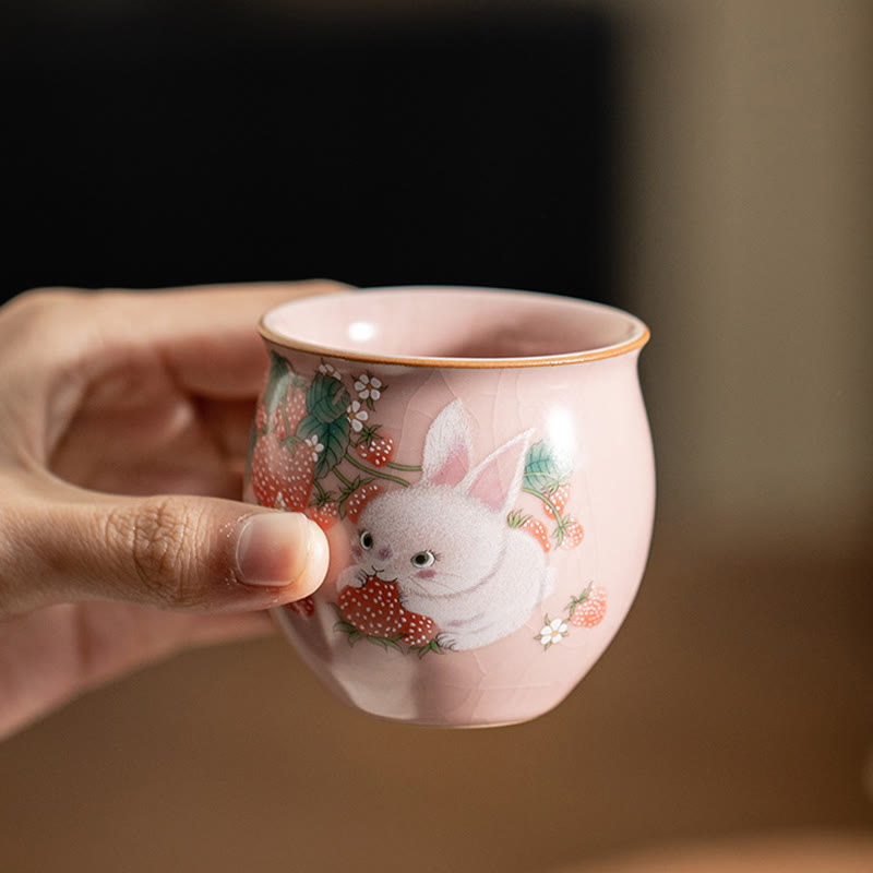 Buddha Stones Small Strawberry Rabbit Teacup Kung Fu Tea Cup 90ml With Gift Box - image 24