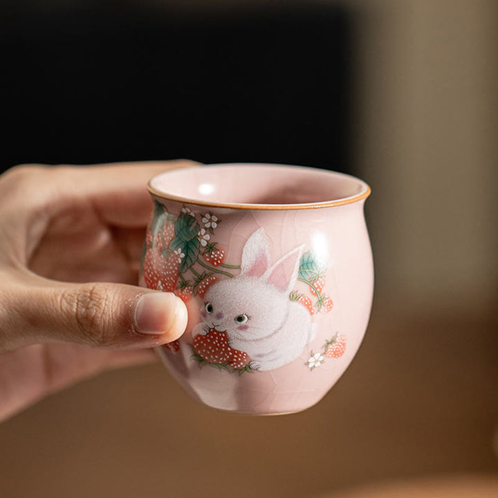 Buddha Stones Small Strawberry Rabbit Teacup Kung Fu Tea Cup 90ml With Gift Box - image 24