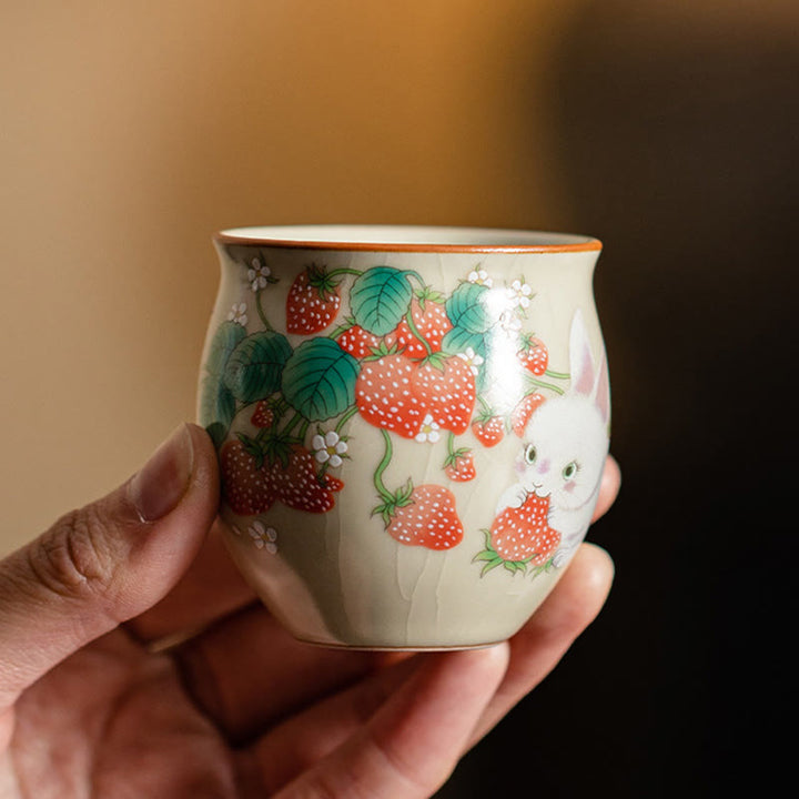 Buddha Stones Small Strawberry Rabbit Teacup Kung Fu Tea Cup 90ml With Gift Box - image 10
