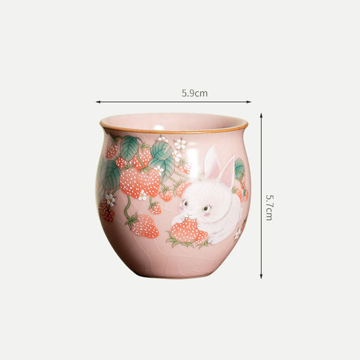 Buddha Stones Small Strawberry Rabbit Teacup Kung Fu Tea Cup 90ml With Gift Box - image 28