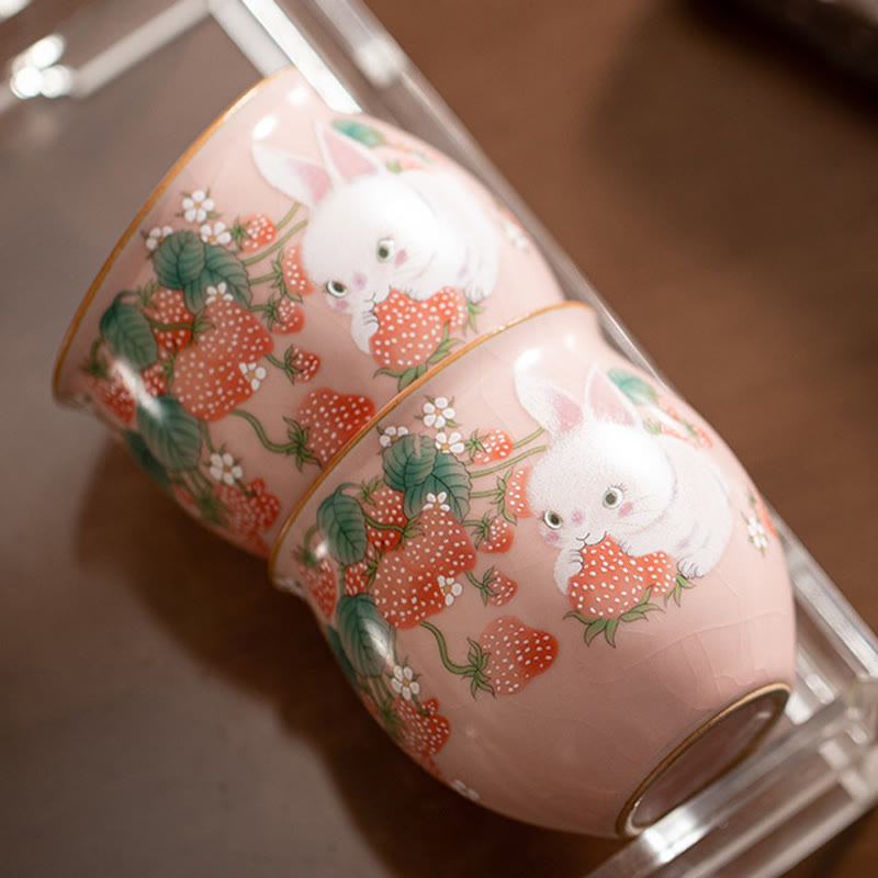 Buddha Stones Small Strawberry Rabbit Teacup Kung Fu Tea Cup 90ml With Gift Box - image 26