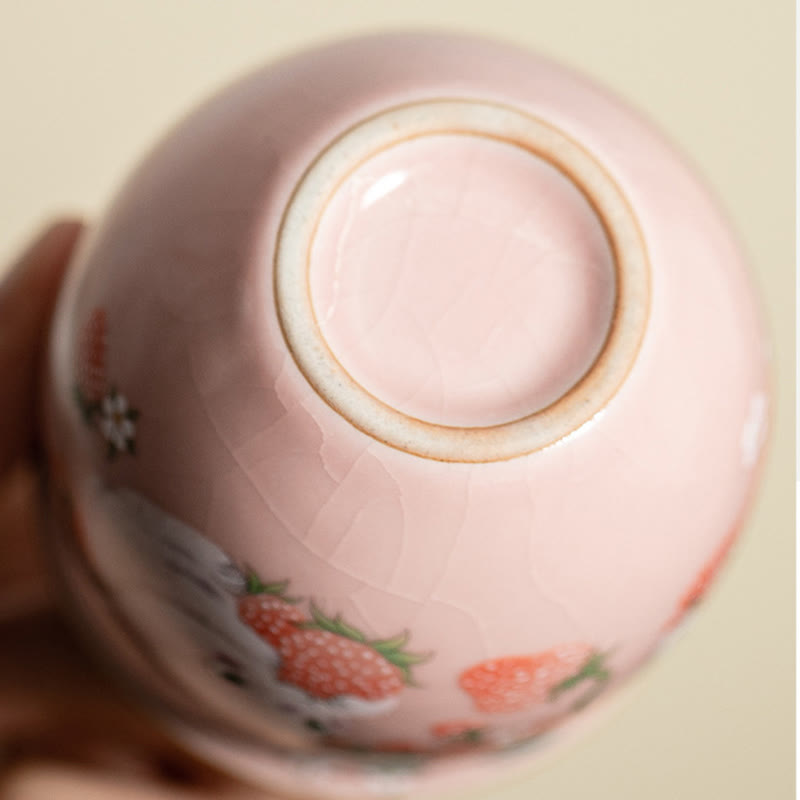 Buddha Stones Small Strawberry Rabbit Teacup Kung Fu Tea Cup 90ml With Gift Box - image 19