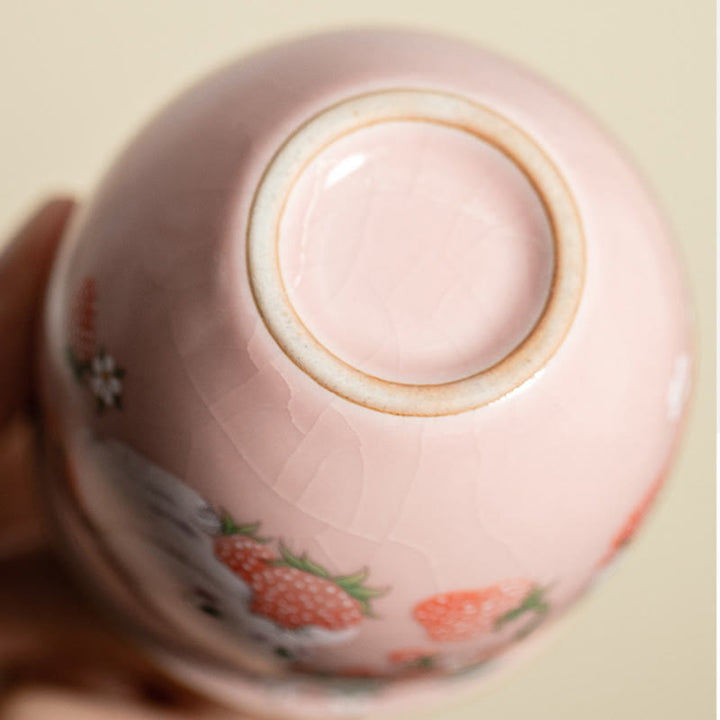 Buddha Stones Small Strawberry Rabbit Teacup Kung Fu Tea Cup 90ml With Gift Box - image 19