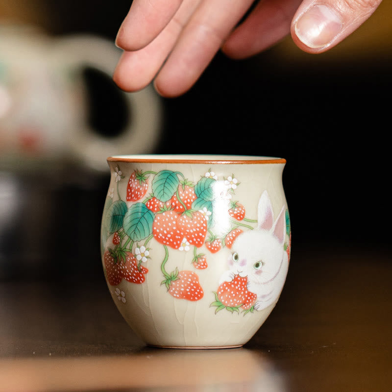 Buddha Stones Small Strawberry Rabbit Teacup Kung Fu Tea Cup 90ml With Gift Box - image 9