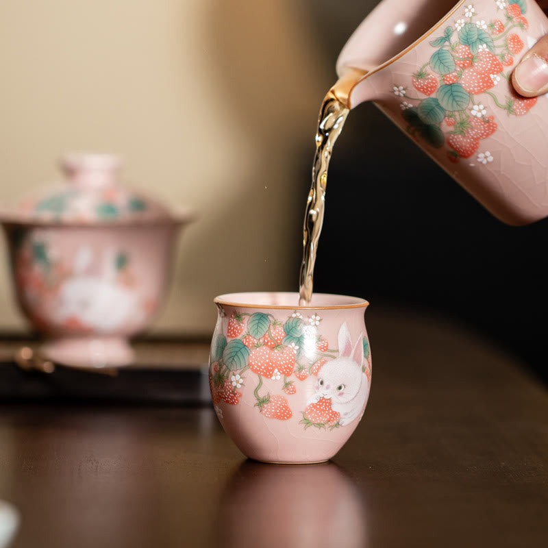 Buddha Stones Small Strawberry Rabbit Teacup Kung Fu Tea Cup 90ml With Gift Box - image 27