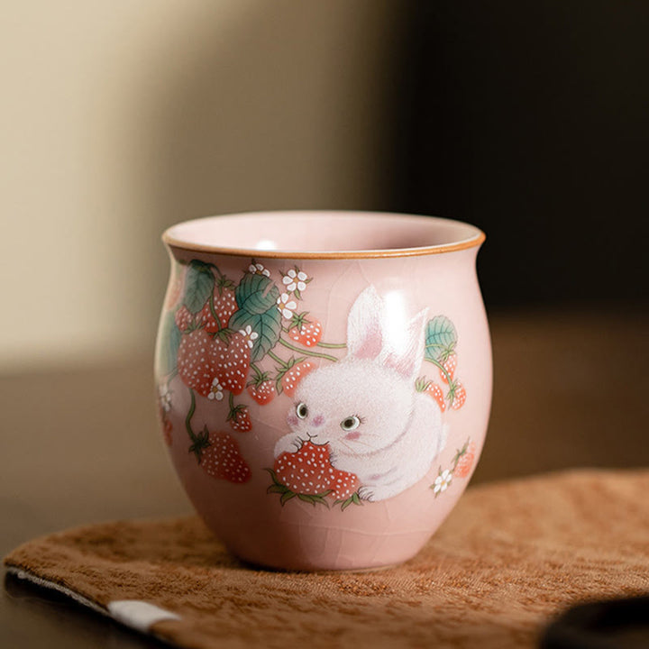 Buddha Stones Small Strawberry Rabbit Teacup Kung Fu Tea Cup 90ml With Gift Box - image 21