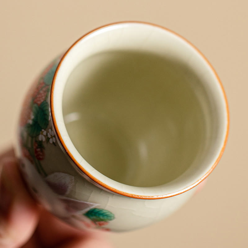 Buddha Stones Small Strawberry Rabbit Teacup Kung Fu Tea Cup 90ml With Gift Box - image 3