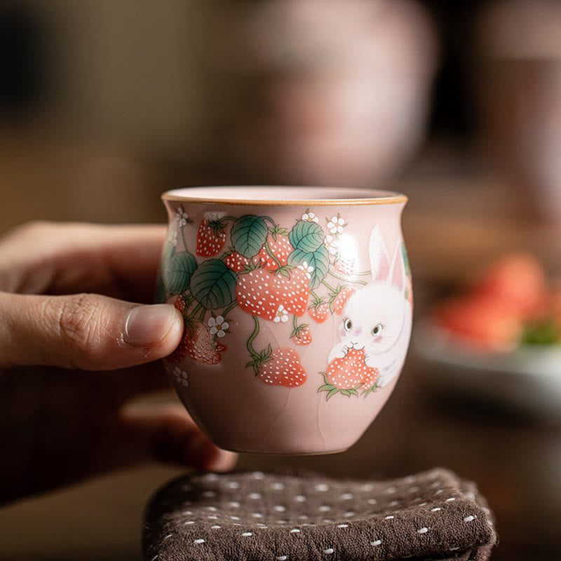 Buddha Stones Small Strawberry Rabbit Teacup Kung Fu Tea Cup 90ml With Gift Box - image 22
