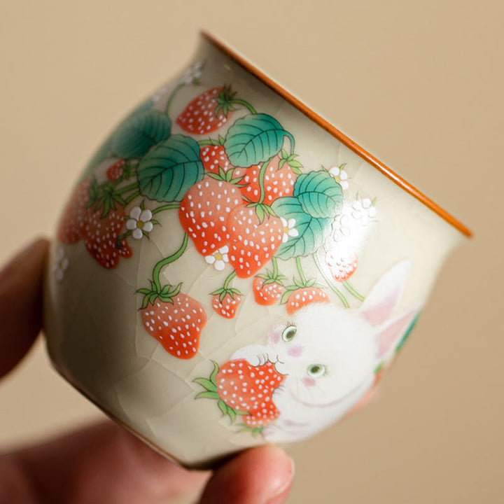Buddha Stones Small Strawberry Rabbit Teacup Kung Fu Tea Cup 90ml With Gift Box - image 2