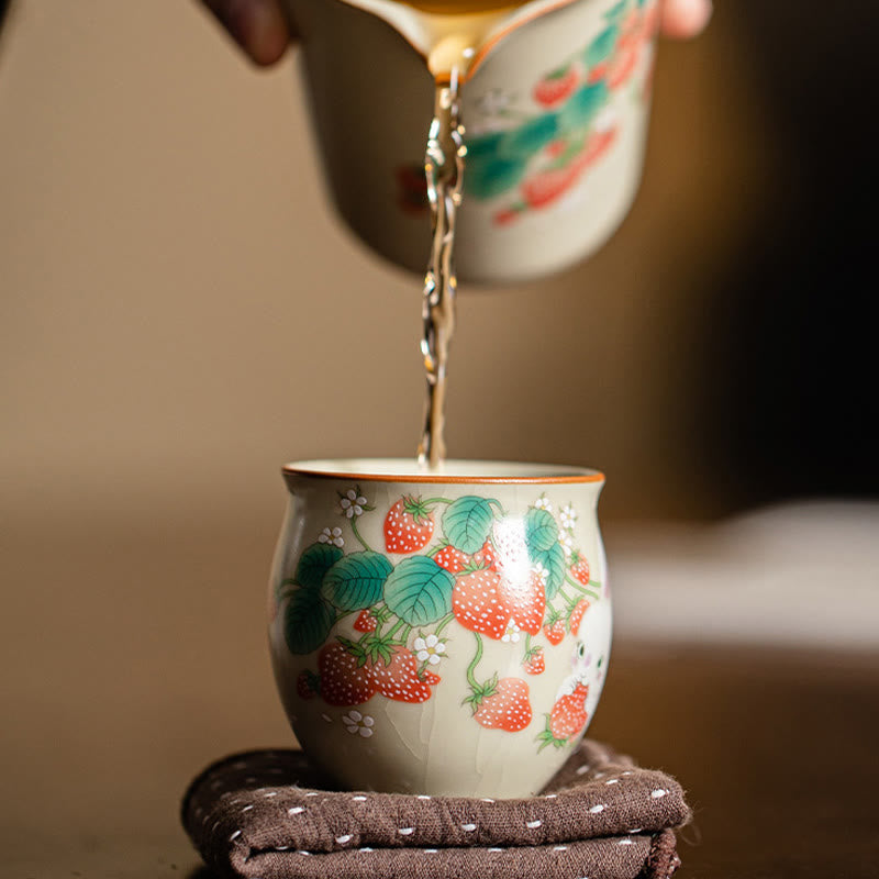 Buddha Stones Small Strawberry Rabbit Teacup Kung Fu Tea Cup 90ml With Gift Box - image 8