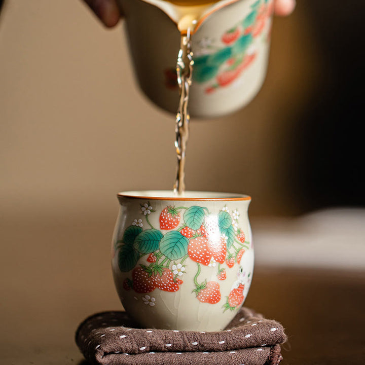 Buddha Stones Small Strawberry Rabbit Teacup Kung Fu Tea Cup 90ml With Gift Box - image 8