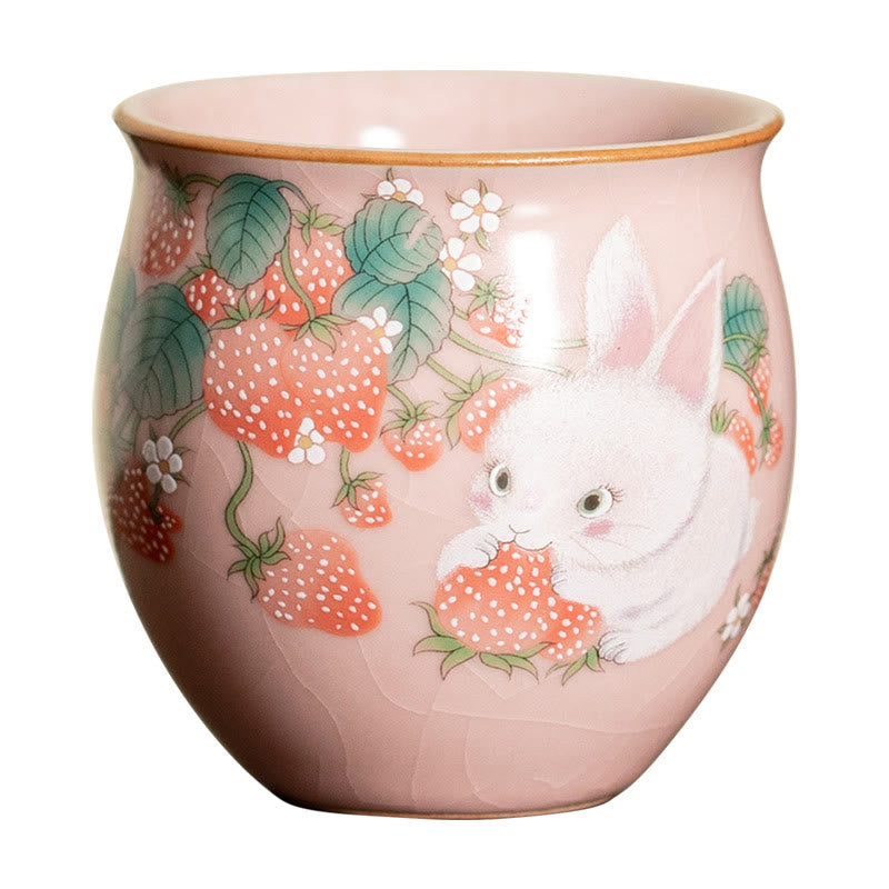 Buddha Stones Small Strawberry Rabbit Teacup Kung Fu Tea Cup 90ml With Gift Box - image 29