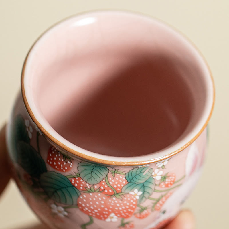 Buddha Stones Small Strawberry Rabbit Teacup Kung Fu Tea Cup 90ml With Gift Box - image 20