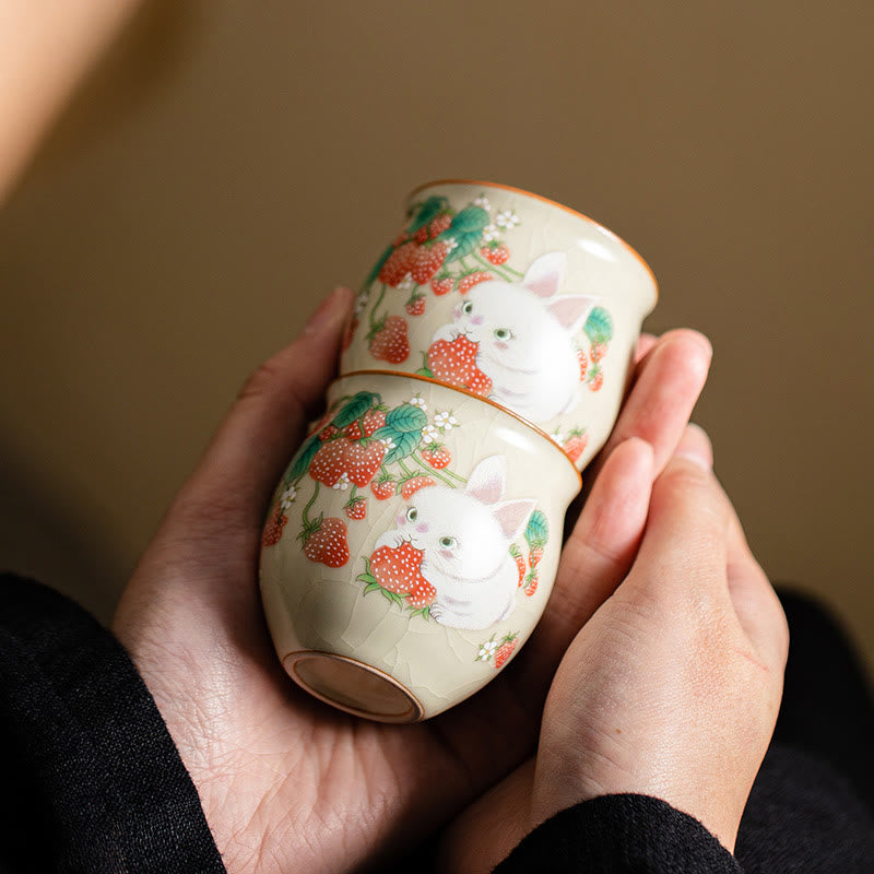 Buddha Stones Small Strawberry Rabbit Teacup Kung Fu Tea Cup 90ml With Gift Box - image 11