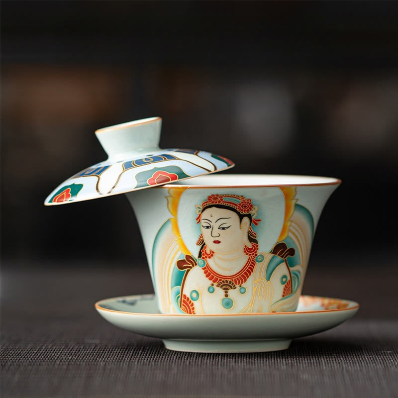 Buddha Stones Thangka Dragon Buddhas Dunhuang Ceramic Gaiwan Sancai Kung Fu Tea Cup And Saucer With Lid Gift Box 180ml - image 19