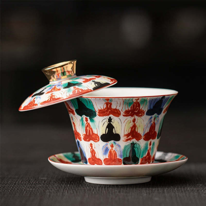 Buddha Stones Thangka Dragon Buddhas Dunhuang Ceramic Gaiwan Sancai Kung Fu Tea Cup And Saucer With Lid Gift Box 180ml - image 15