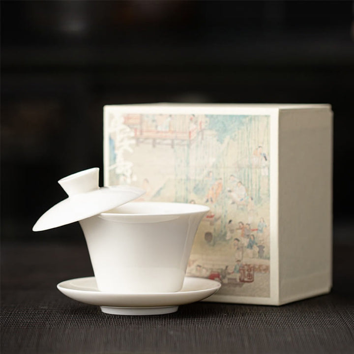 Buddha Stones Thangka Dragon Buddhas Dunhuang Ceramic Gaiwan Sancai Kung Fu Tea Cup And Saucer With Lid Gift Box 180ml - White(Gift Box) 11.2cm*9.5cm*180ml - image 23