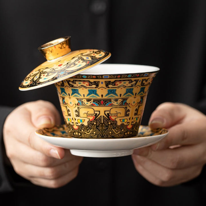 Buddha Stones Thangka Dragon Buddhas Dunhuang Ceramic Gaiwan Sancai Kung Fu Tea Cup And Saucer With Lid Gift Box 180ml - image 8