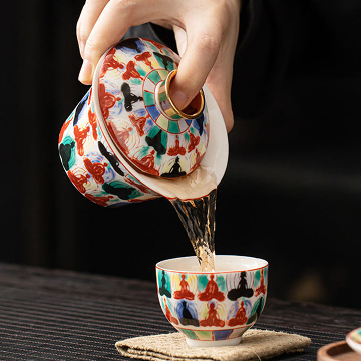 Buddha Stones Thangka Dragon Buddhas Dunhuang Ceramic Gaiwan Sancai Kung Fu Tea Cup And Saucer With Lid Gift Box 180ml - image 16
