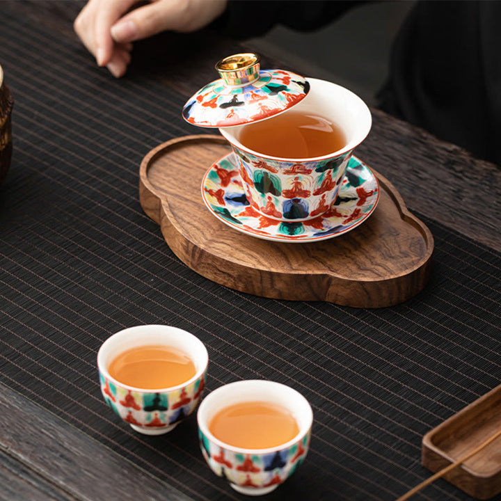 Buddha Stones Thangka Dragon Buddhas Dunhuang Ceramic Gaiwan Sancai Kung Fu Tea Cup And Saucer With Lid Gift Box 180ml - image 17