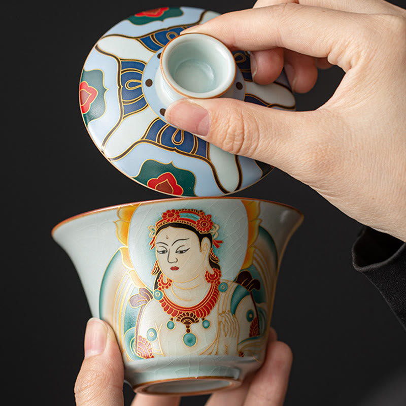 Buddha Stones Thangka Dragon Buddhas Dunhuang Ceramic Gaiwan Sancai Kung Fu Tea Cup And Saucer With Lid Gift Box 180ml - image 20
