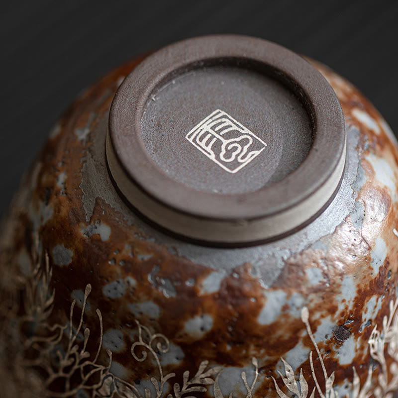 Buddha Stones Brown Flowers In Full Bloom Teacup Kung Fu Tea Cup 100ml With Gift Box - image 4