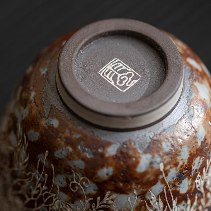 Buddha Stones Brown Flowers In Full Bloom Teacup Kung Fu Tea Cup 100ml With Gift Box - image 4