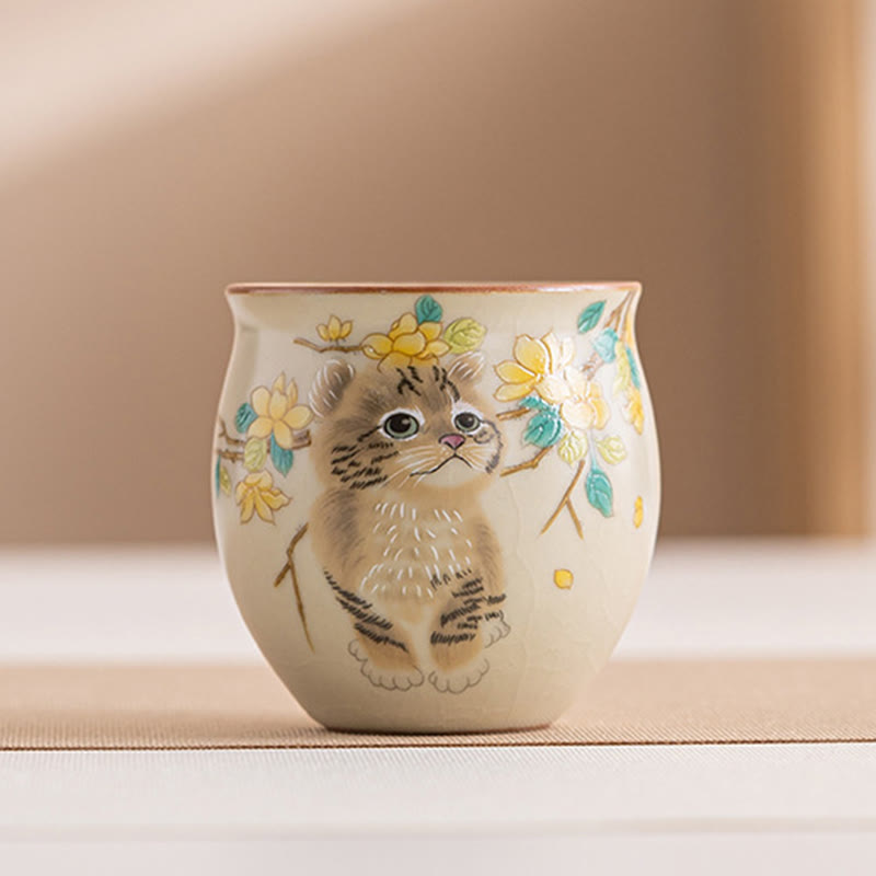 Buddha Stones Cute Cat Yellow Flowers Rabbit Teacup Kung Fu Tea Cup - Cat 5.9cm*5.7cm*90ml - image 11