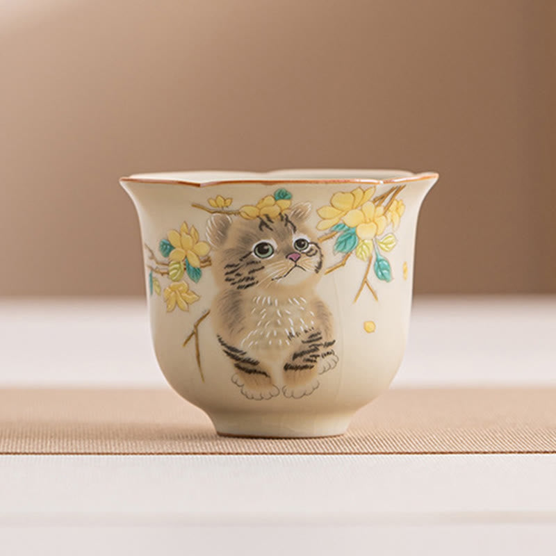 Buddha Stones Cute Cat Yellow Flowers Rabbit Teacup Kung Fu Tea Cup - Cat 5.9cm*5cm*55ml - image 12
