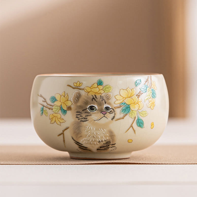 Buddha Stones Cute Cat Yellow Flowers Rabbit Teacup Kung Fu Tea Cup - Cat 7.6cm*4.8cm*160ml - image 17